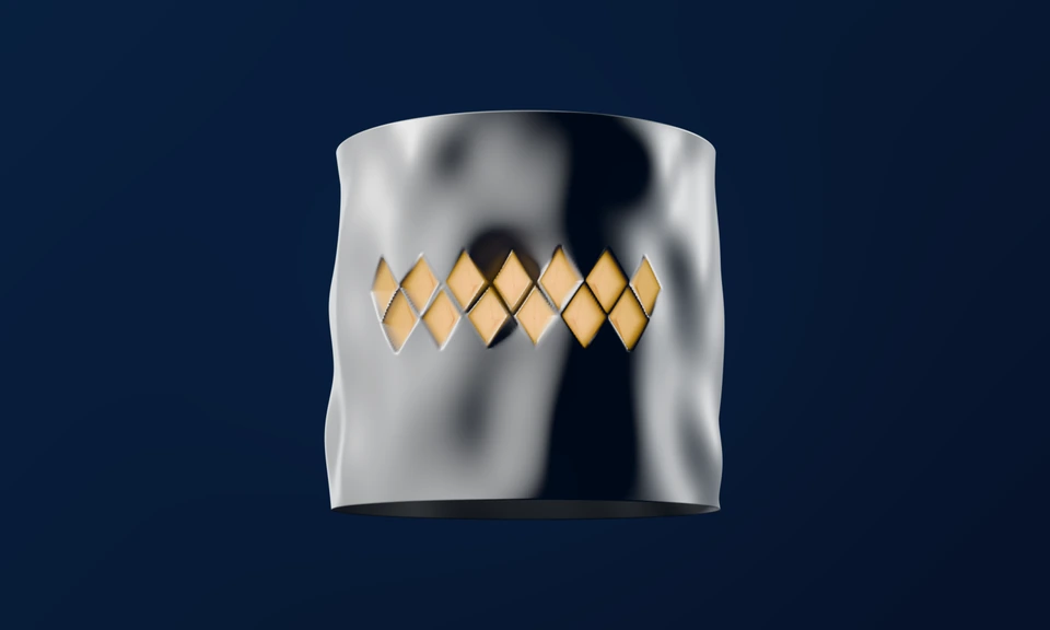 Schematic buckling pattern in a launcher interstage: a band of diamond-shaped buckles on its compressed side
