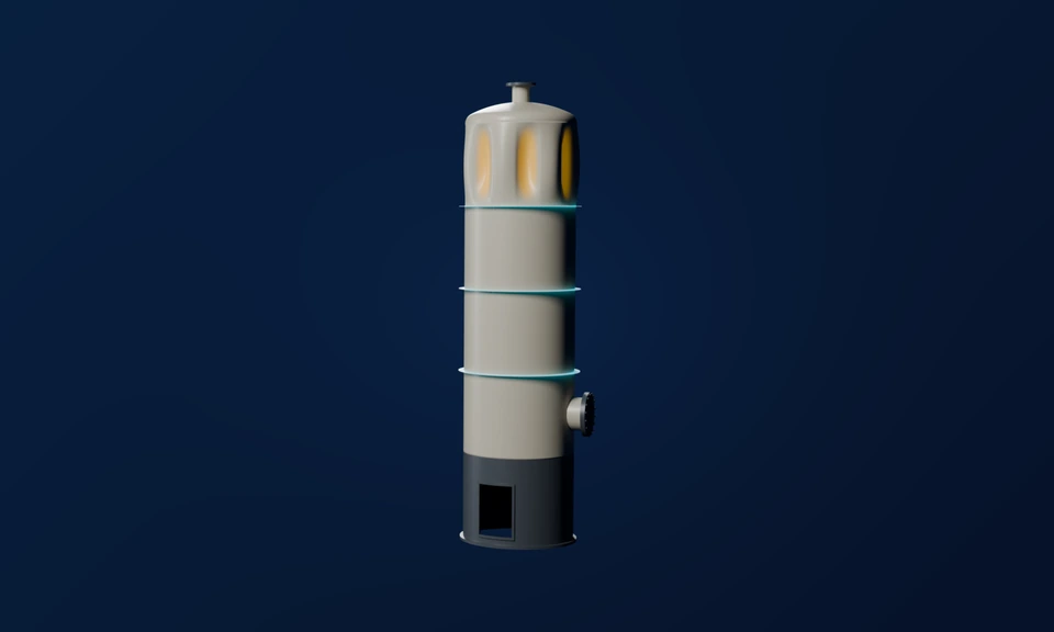 Schematic buckling pattern in a ring-stiffened column: lobes in the top end span, the stiffening rings still round